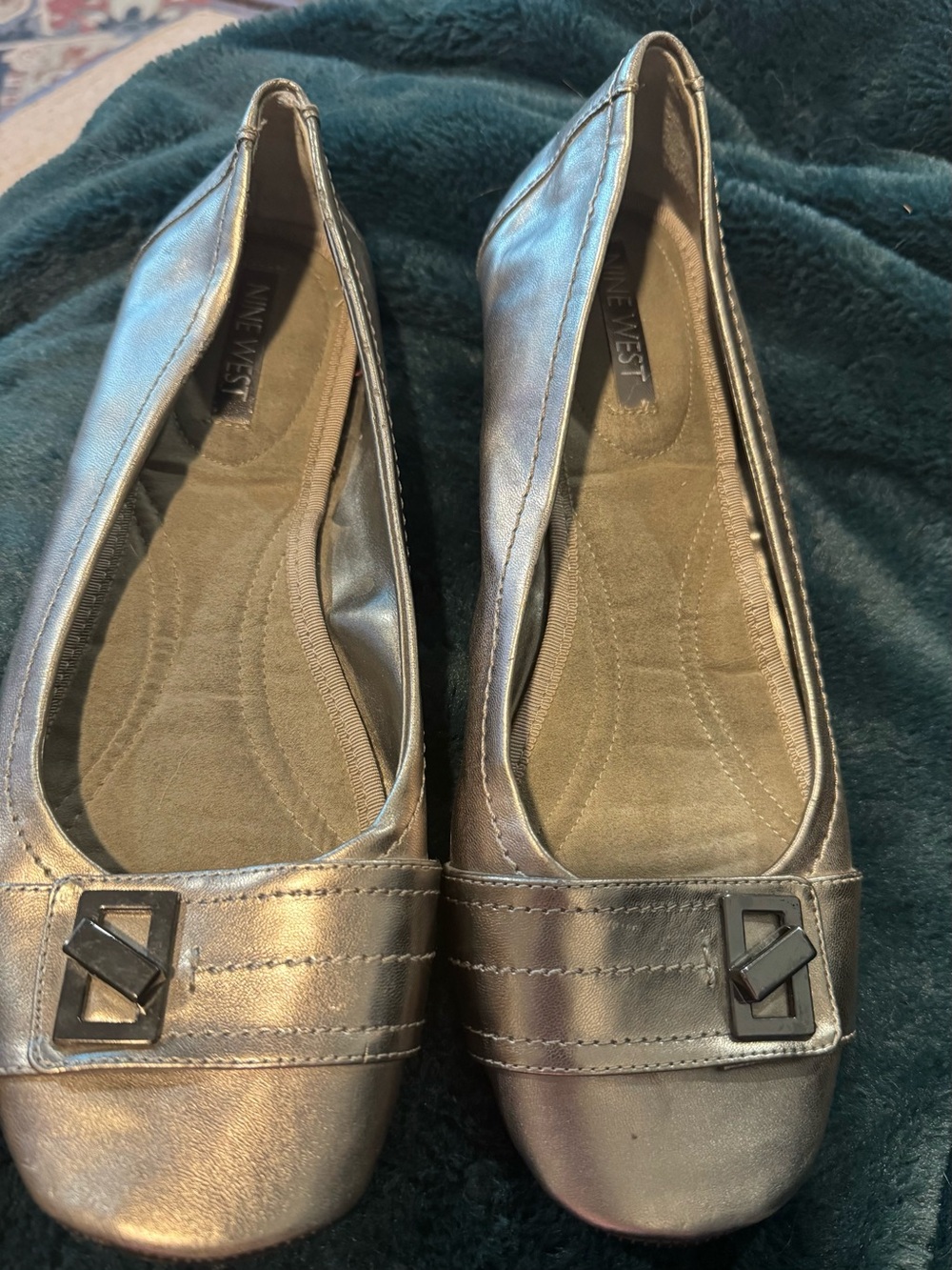 Nine West Gunmetal Metallic Ballet Flats with Decorative Buckle